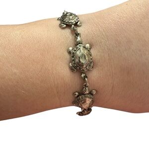 Sea Turtle Silver Tone Bracelet S-80 Metal Link Animal Ocean Beach Charm